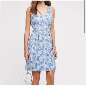 Anthropologie Moulinette Soeurs floral brocade white and blue dress size 10